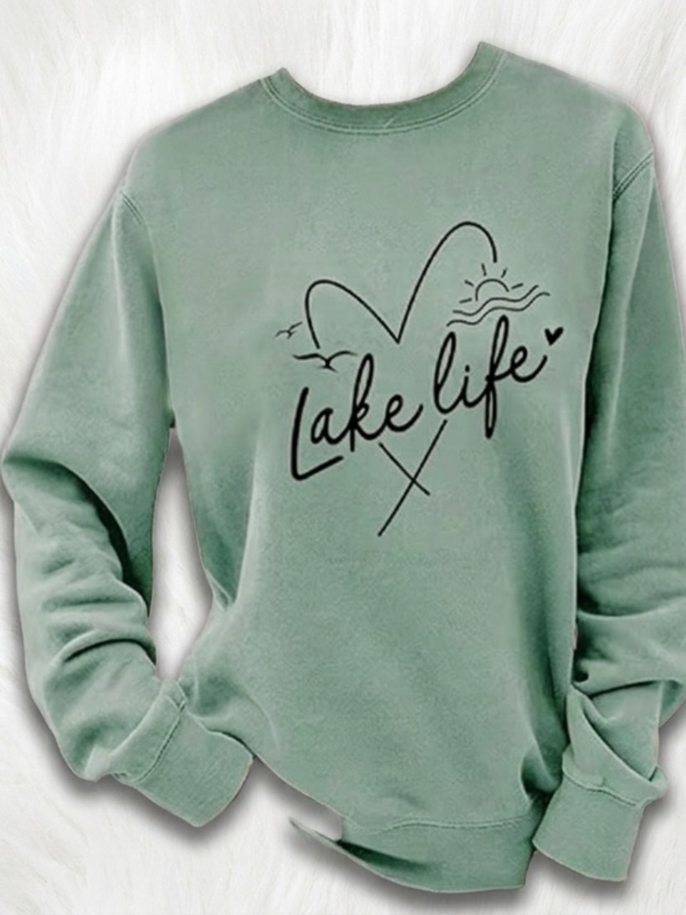 Lake Life Graphic Sweatshirt - Sage Green